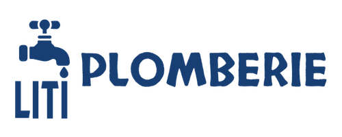 Logo Liti Plomberie avec robinet stylisé en bleu marine et texte professionnel